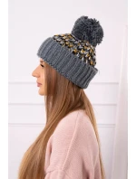 Dámská čepice Ellen s bambulí K325 tmavě šedá+žlutá