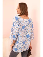 Dámská bavlněná blůza s etnickými vzory a ohrnutým rukávem tyrkysová