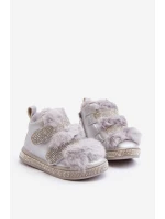 Kožené dětské zimní boty s kožíškem Stříbrné Leela Kožené dětské zimní boty s kožíškem Stříbrné Leela