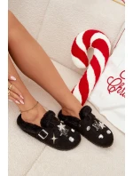 Dámské pantofle s ozdobami a sponou vyhřívané kožešinou černé Thalora