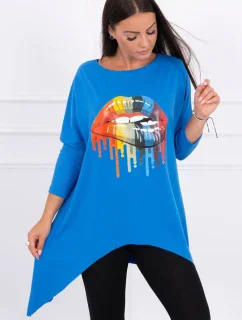 Oversize halenka s potiskem duhových rtů chrpově modrá