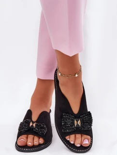 Dámské Sandály S Mašlí Na Plochém Podpatku S.Barski KV51-014 Černé