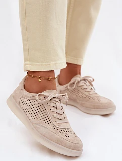 Kožené semišové dámské tenisky s otvory Béžové Almora