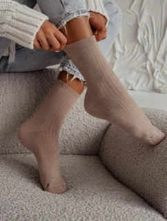 Dámské froté ponožky s proužky – béžové