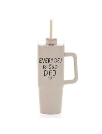 EVERY DEJ IS GUD DEJ - béžový cestovní hrnek s průhledným víčkem 900 ml EVERY DEJ IS GUD DEJ - béžový cestovní hrnek s průhledným víčkem 900 ml