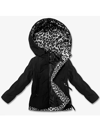 Krátká volná bunda s leopardím vzorem Miss TiTi černá/šedá (25898)