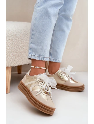 Dámské Tenisky Na Platformě S Ozdobami Béžovo-Zlaté Vinness