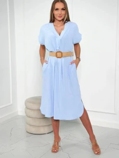 Dámské šaty s ozdobným páskem 24139 sv. modré - Kesi