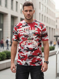 Pánské červeno-bílé tričko s vojenským potiskem FashionStreet NX2005R
