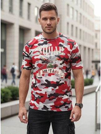 Pánské červeno-bílé tričko s vojenským potiskem FashionStreet NX2005R Pánské červeno-bílé tričko s vojenským potiskem FashionStreet NX2005R
