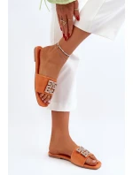 Dámské sandály na ploché podrážce s oranžovým zdobením Inaile