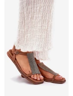 Plné Elegantní Dámské Sandály S Krystaly Artiker 56C1365 Hnědé