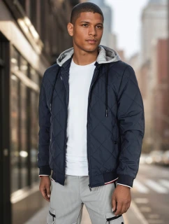 Pánská přechodná prošívaná bunda s kapucí modrá FashionStreet TX5012