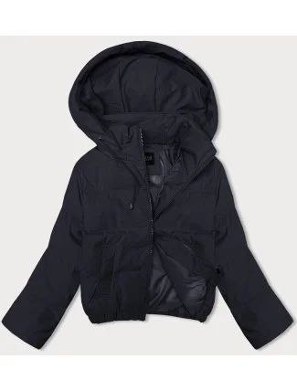Tmavě modrá krátká dámská bunda pro přechodné období s odepínací kapucí J Style (16M9088-215) Tmavě modrá krátká dámská bunda pro přechodné období s odepínací kapucí J Style (16M9088-215)