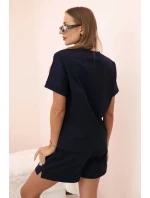 Dámský punto set s krátkými rukávy a šortkami námořnická modř