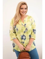 Dámská bavlněná halenka Plus Size s květinovým vzorem světle zelená Dámská bavlněná halenka Plus Size s květinovým vzorem světle zelená