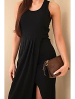 Dámské bavlněné midi šaty bez rukávů s řasením černá