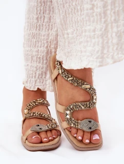 Dámské Sandály Se Zdobením Had Eko Semiš Artiker Béžové 56C1361