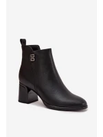 Zateplené dámské kotníkové boty z pravé kůže na podpatku Černé Jovelle