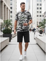 Klasické pánské tričko v kamuflážovém vzoru s potiskem, šedé, FashionStreet NX2003R Klasické pánské tričko v kamuflážovém vzoru s potiskem, šedé, FashionStreet NX2003R