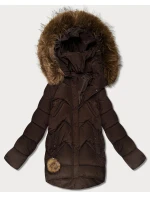 Hnědá dámská péřová zimní bunda s velkou kapucí (KK60589) Hnědá dámská péřová zimní bunda s velkou kapucí (KK60589)