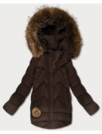 Hnědá dámská péřová zimní bunda s velkou kapucí (KK60589) Hnědá dámská péřová zimní bunda s velkou kapucí (KK60589)