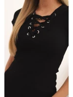 Dámská pruhovaná blůza s V výstřihem a krátkým rukávem béžová