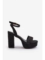 Džínové sandály na podpatku černé Acrana