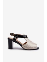 Dámské sandály na podpatku z eko kůže zlatě-černé Queenmarie