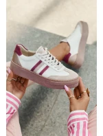 Kožené dámské sneakersy na platformě Zazoo N1234 béžovo-červené