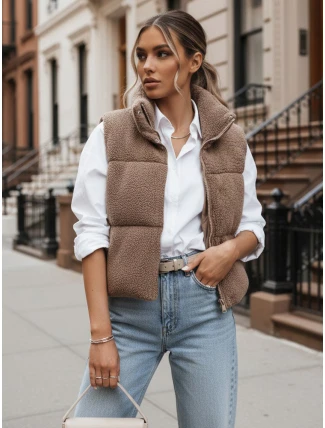 BEEWARM dámská vesta z ovčí kůže v barvě camel FashionStreet TY3800 BEEWARM dámská vesta z ovčí kůže v barvě camel FashionStreet TY3800