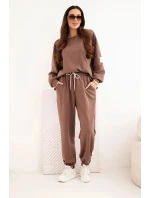 Dámský máslový komplet s volnou mikinou a kalhotami s nápisem LOVE čokoládový