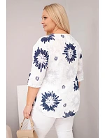 Dámská bavlněná halenka Plus Size s krátkým rukávem a knoflíky bílá