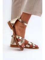 Zazoo 40378 Ploché Dámské Kožené Sandály Zlaté Zazoo 40378 Ploché Dámské Kožené Sandály Zlaté