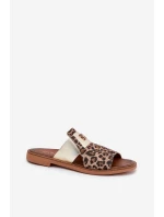 Elegantní Sandály Z Přírodní Kůže Na Ploché Podpatky Zazoo 40423 Panterka