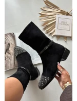 Dámské kotníkové boty na nízkém podpatku s ozdobou a páskem D&A MR52-165 Černé