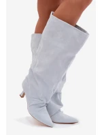 Kozačky s širokým horním lemem a našitím na podpatku Modré Harela