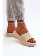 Dámské pantofle na platformě a klínku světle béžové vimarily