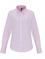 Premier PR 338 Oxford pruhovaná halenka s dlouhým rukávem 39.0338 white/pink