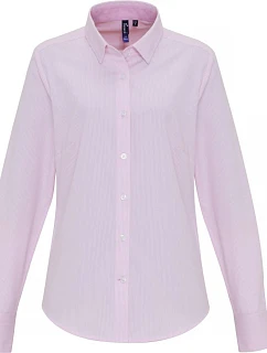 Premier PR 338 Oxford pruhovaná halenka s dlouhým rukávem 39.0338 white/pink