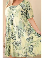 Dámské viskózové šaty pro plnoštíhlé s krátkým rukávem a paisley potiskem světle zelená