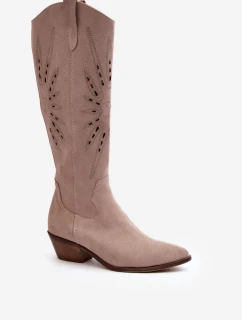 Zazoo 2909 Semišové Lodičky s Vyřezáváním na Nízkém Podpatku Bežové