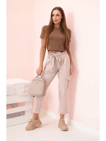 Dámské cargo kalhoty s vysokým pasem béžový Dámské cargo kalhoty s vysokým pasem béžový