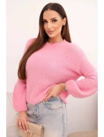 Svetr dámský z baby alpaky s bufí rukávy jasně růžový Svetr dámský z baby alpaky s bufí rukávy jasně růžový