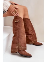 Kozačky S Ohnutým Holení Na Podpatku Hnědé Iveliri Kozačky S Ohnutým Holení Na Podpatku Hnědé Iveliri