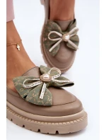 Dámské kožené mokasíny s mašlí Laura Messi 2787 Beige