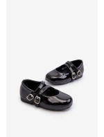 Lakýrované dětské baletky s proužky Černé Margenis