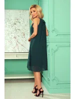 ALIZEE - Dámské šifonové šaty v lahvově zelené barvě s vázáním 350-4