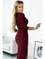 404-5 Třpytivé dlouhé šaty s výstřihem a rozparkem na nohou - BROAD s třpytkami