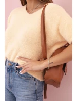 Dámský svetr z měkkého chlupu s výstřihem do V krátký rukáv meruňkový